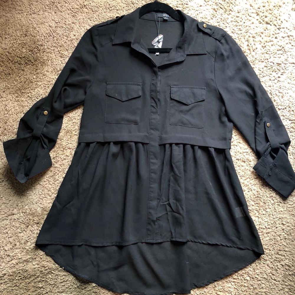 Black Sheet High-Low Blouse
